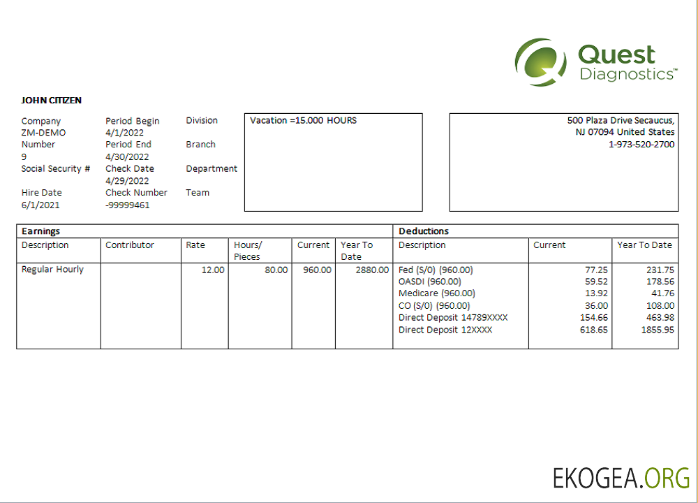 Fiche d'employé d'une entreprise de diagnostic aux États Unis